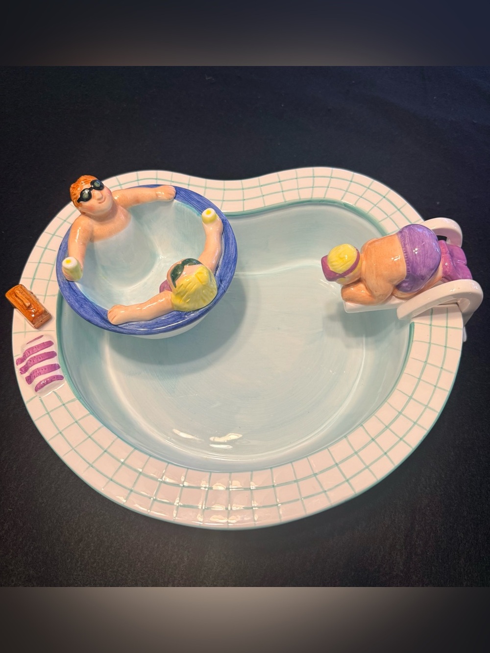 Lotus 1995 Chubby Chip and Dip Bowl Set Swimming Pool Party Ceramic Set